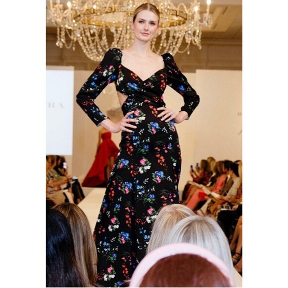 Carolina Herrera Floral Print Crossover Cutout Puff Sleeve Maxi Dress Gown 2 NWD - Picture 4 of 14